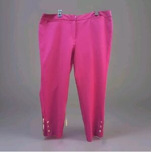 Liz Claiborne Pant Womens Sz 16W Brigth Pink Zip Closure Slit Snap Legs Pockets